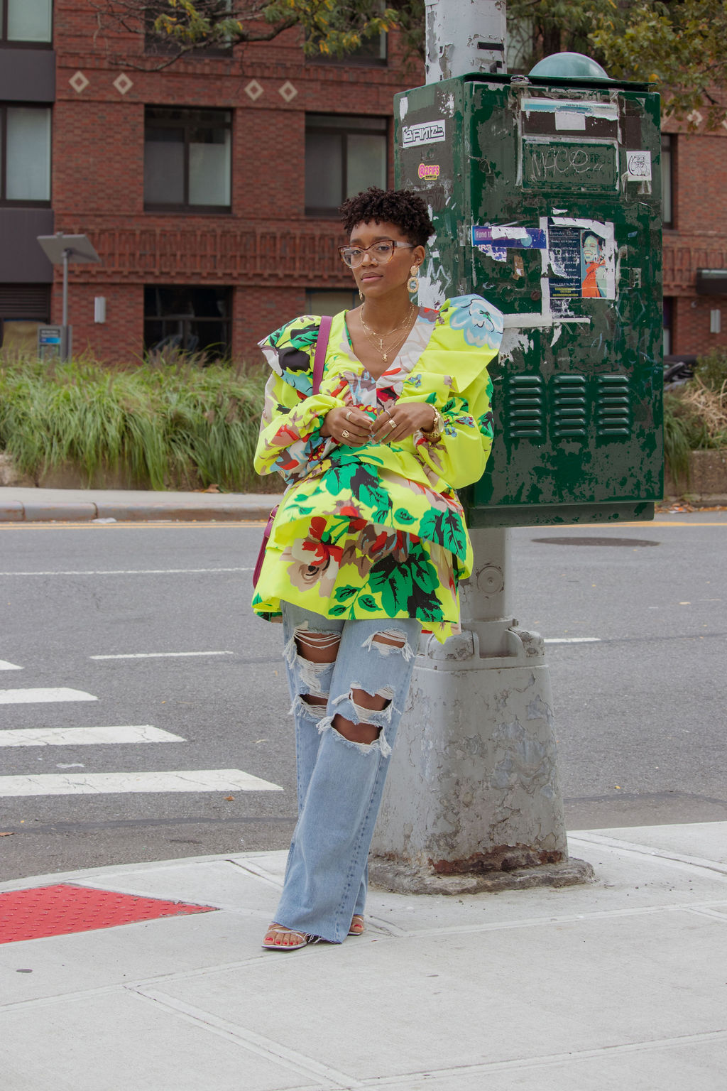 woman in dress and jeans